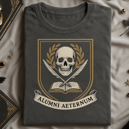 Alumni Aeternum Skull and Book Design Shirt product