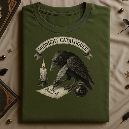 Midnight Cataloguer Raven Writing Design Shirt product type