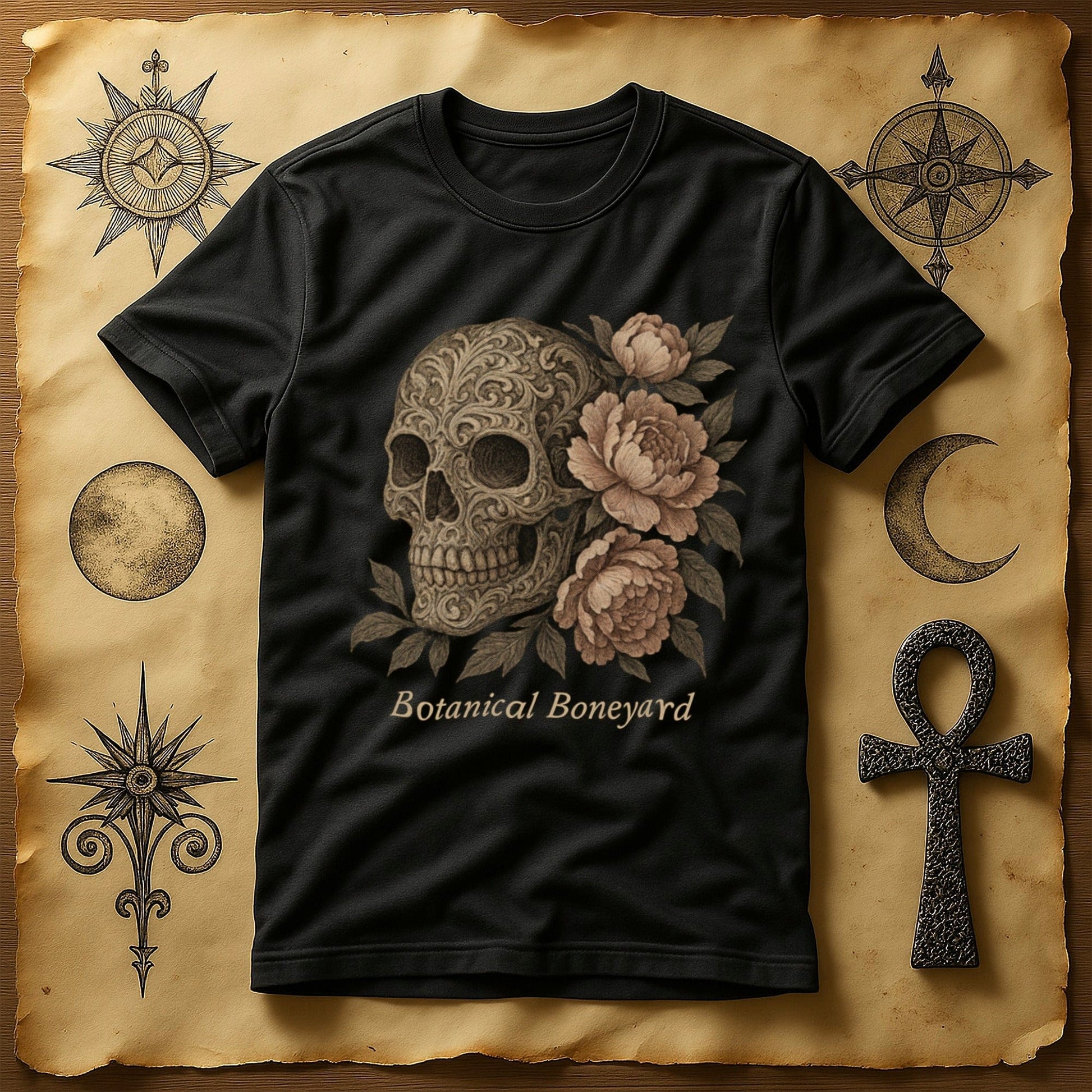 Botanical Boneyard Skull Floral Art T-Shirt product