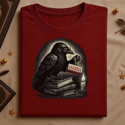 Gothic Raven with Books Overdue Graphic T-Shirt product