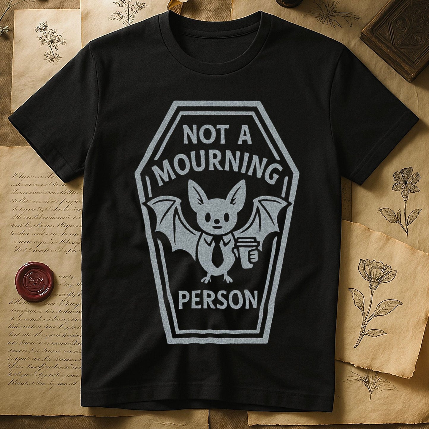 Not A Mourning Person Bat Coffin Graphic TShirt product type