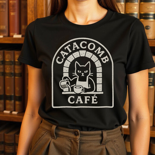 Catacomb Cafe Black Cat Graphic Tee Shirt product type