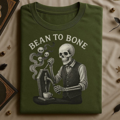 Bean To Bone skeleton brewing coffee shirt product