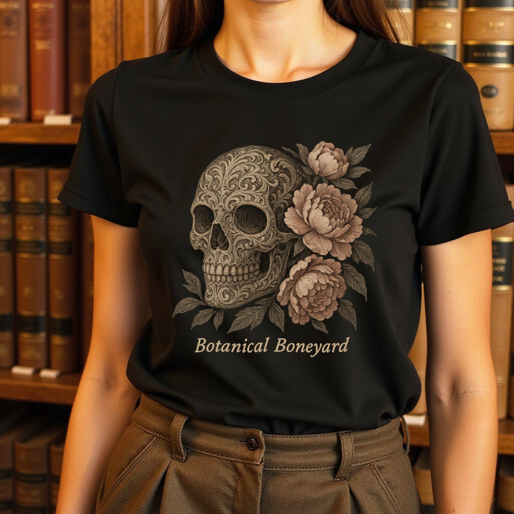 Botanical Boneyard Skull Rose Graphic Tee product