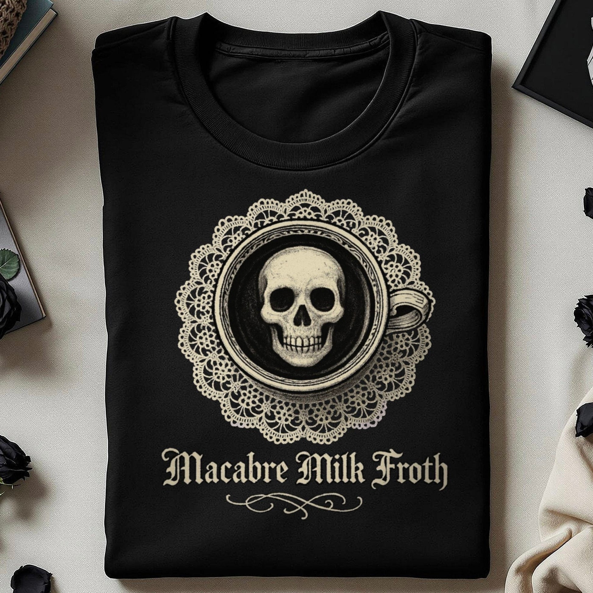 Macabre Milk Froth Skull Design Graphic Shirt product