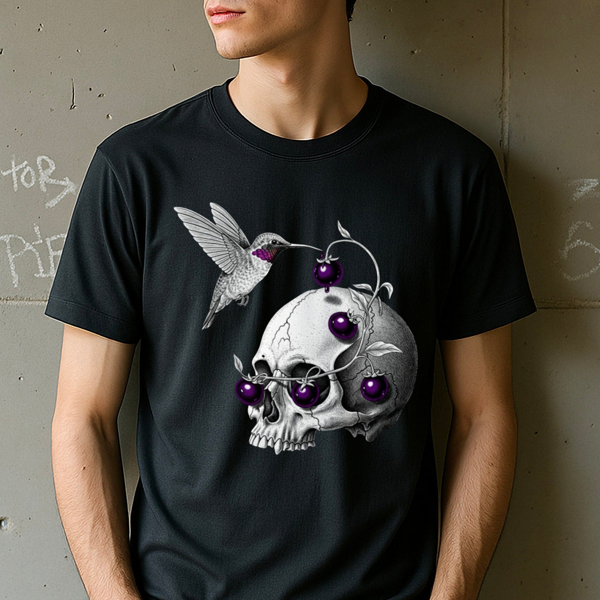 Hummingbird and Skull Artistic Graphic T-shirt product type