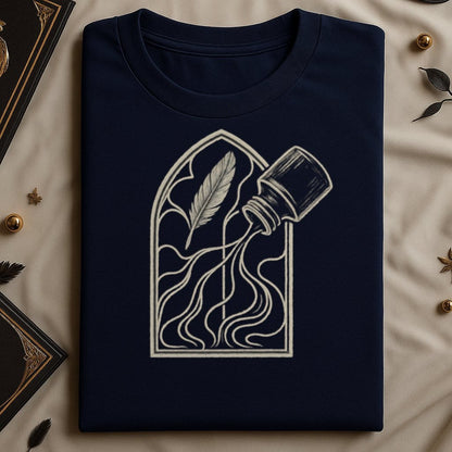 Unique Inkwell and Feather Design Shown on Shirt product type