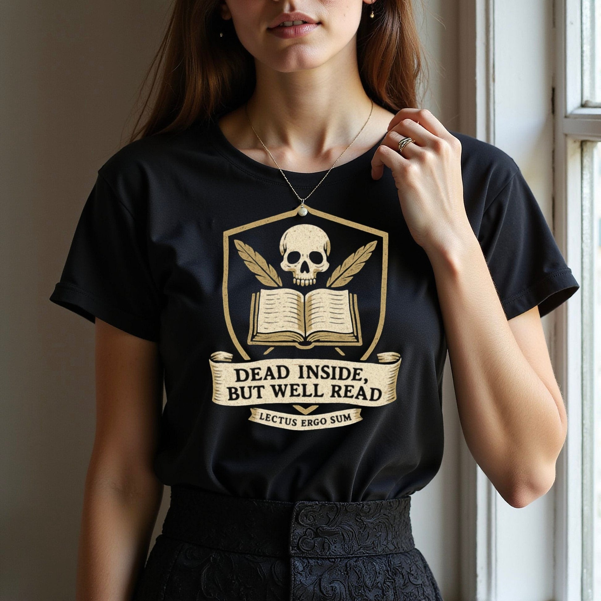 Dead Inside But Well Read Skull and Book T-shirt product