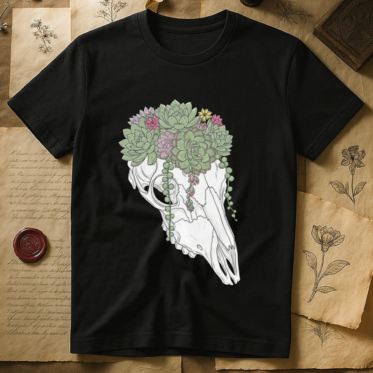 Floral Skull Design Printed on Black T-shirt product type