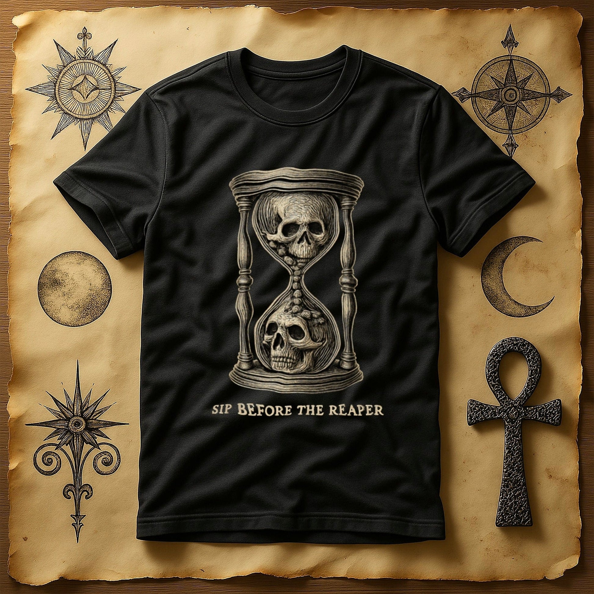 Sip Before The Reaper Skull Hourglass Shirt product type