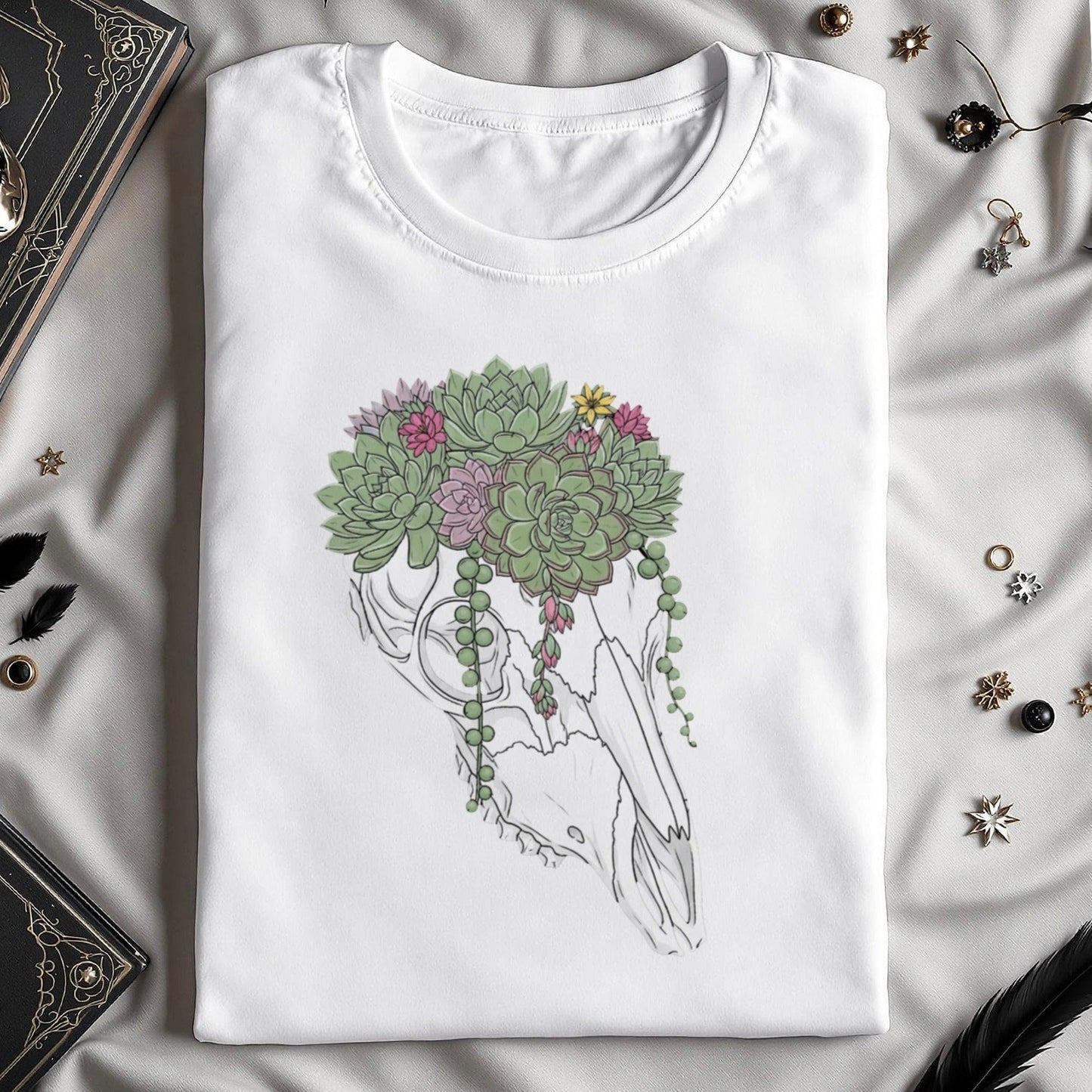 Floral Skull Design Graphic Tee Unique Shirt product