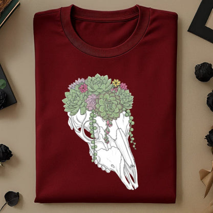 Succulent Adorned Skull Print Graphic Shirt product