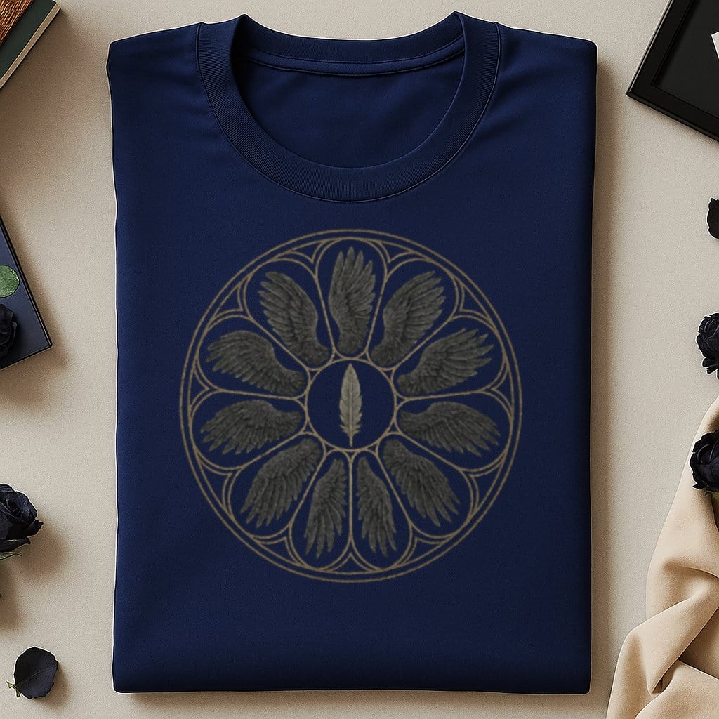 Navy T-Shirt with Intricate Feather Design product type