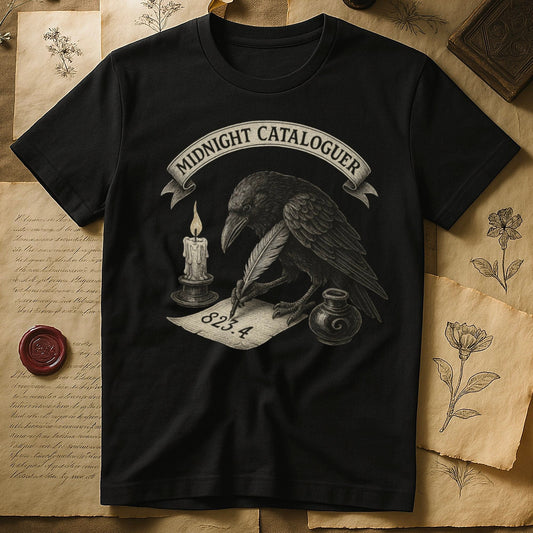 Midnight Cataloguer Graphic Crow Themed T Shirt product type