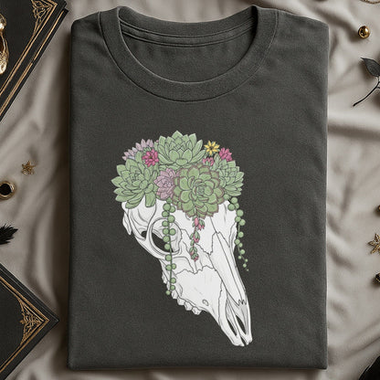 Floral Skull Design on Dark Grey T-Shirt product