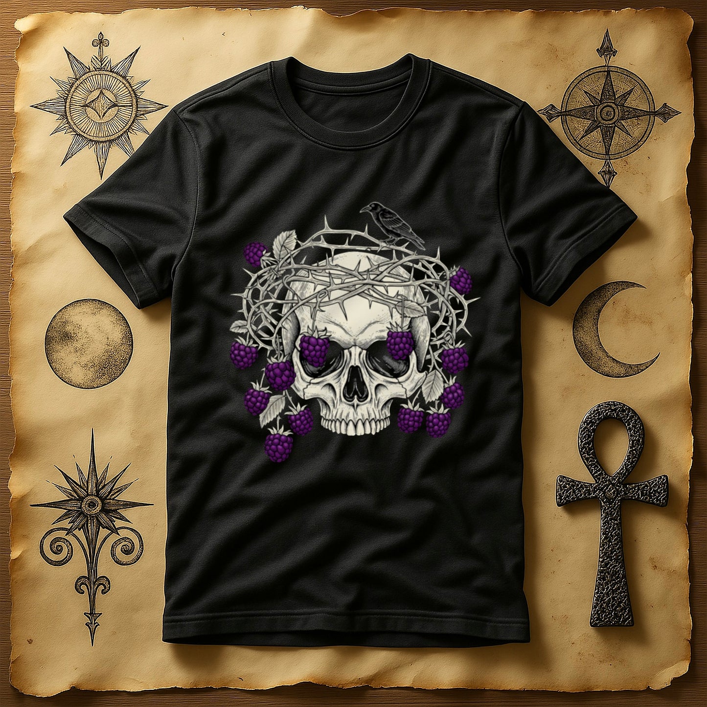 Gothic Skull Blackberries Thorn Crown T-shirt product