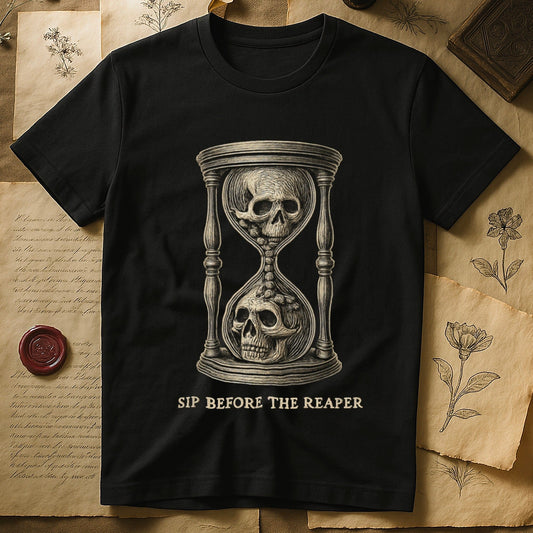 Sip Before The Reaper Hourglass Skulls T-Shirt