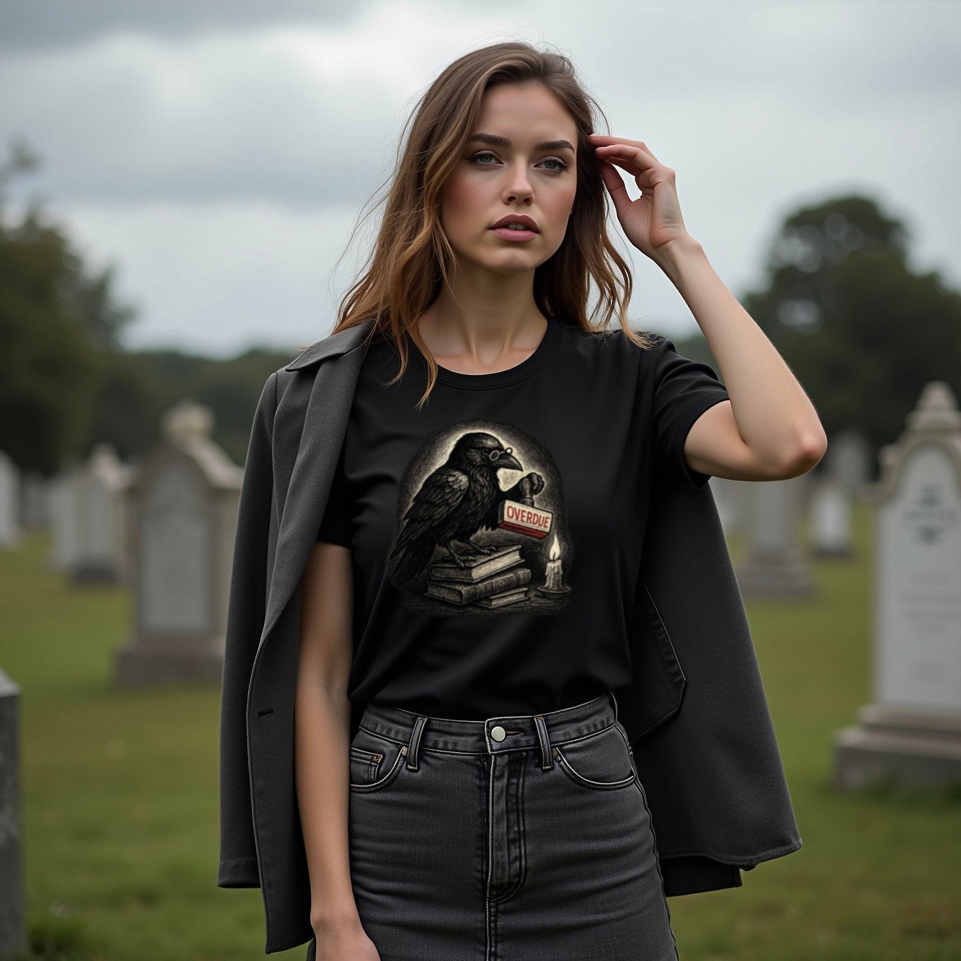 Mysterious Raven with Books Graphic T-Shirt product type