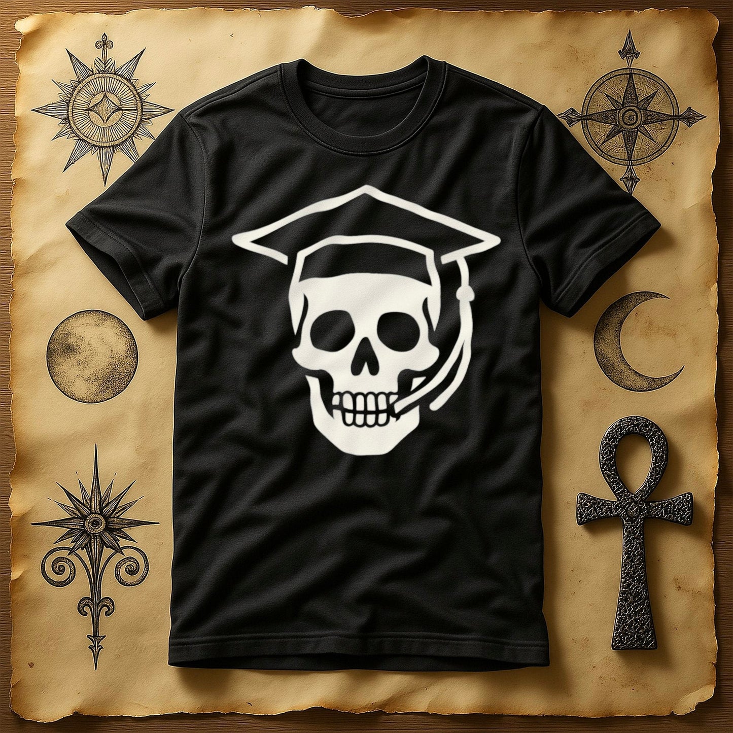 Graduation Skull Design Black T Shirt Unique Fashion product