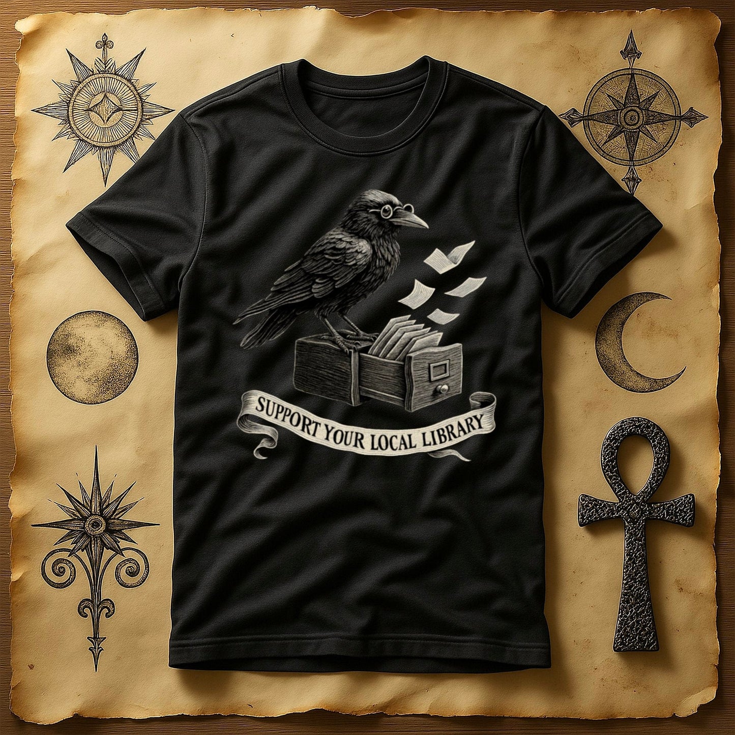 Support Your Local Library Crow Themed T-Shirt product type