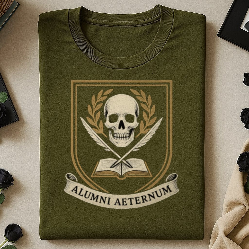 Alumni Aeternum Skull and Book Graphic Shirt product