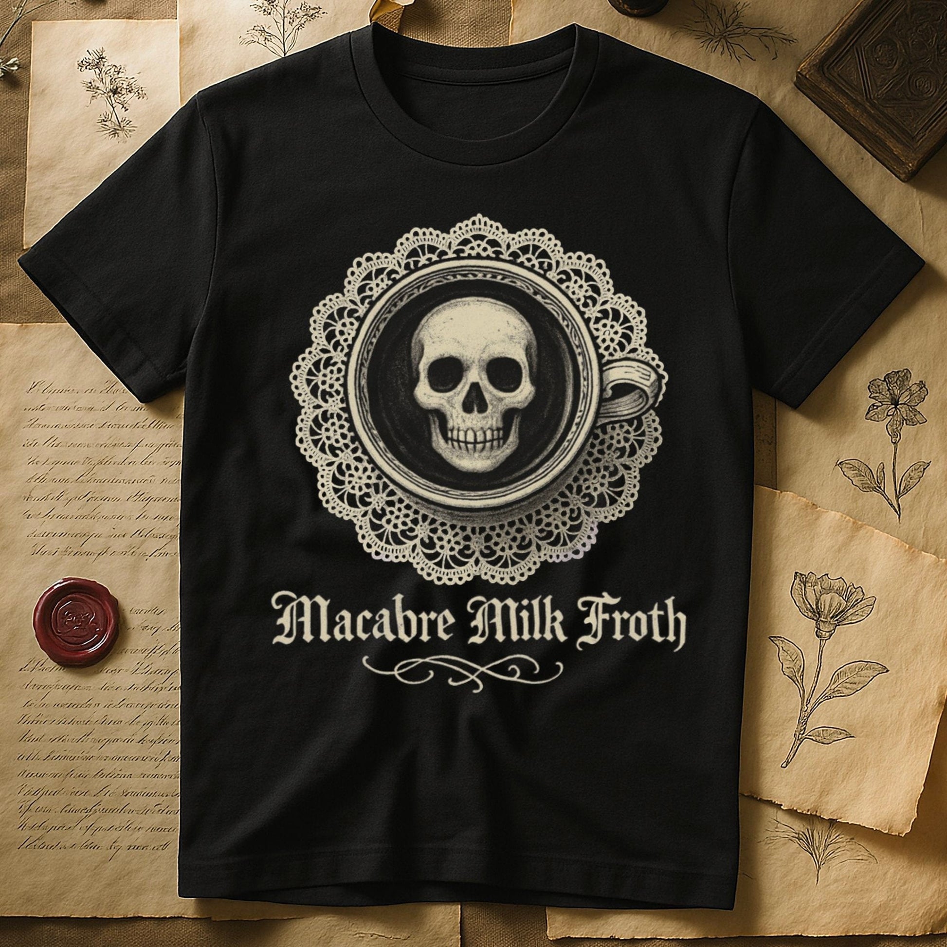 Macabre Milk Froth Unique Skull Design Graphic T-Shirt