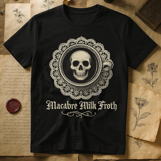 Macabre Milk Froth Unique Skull Design Graphic T-Shirt
