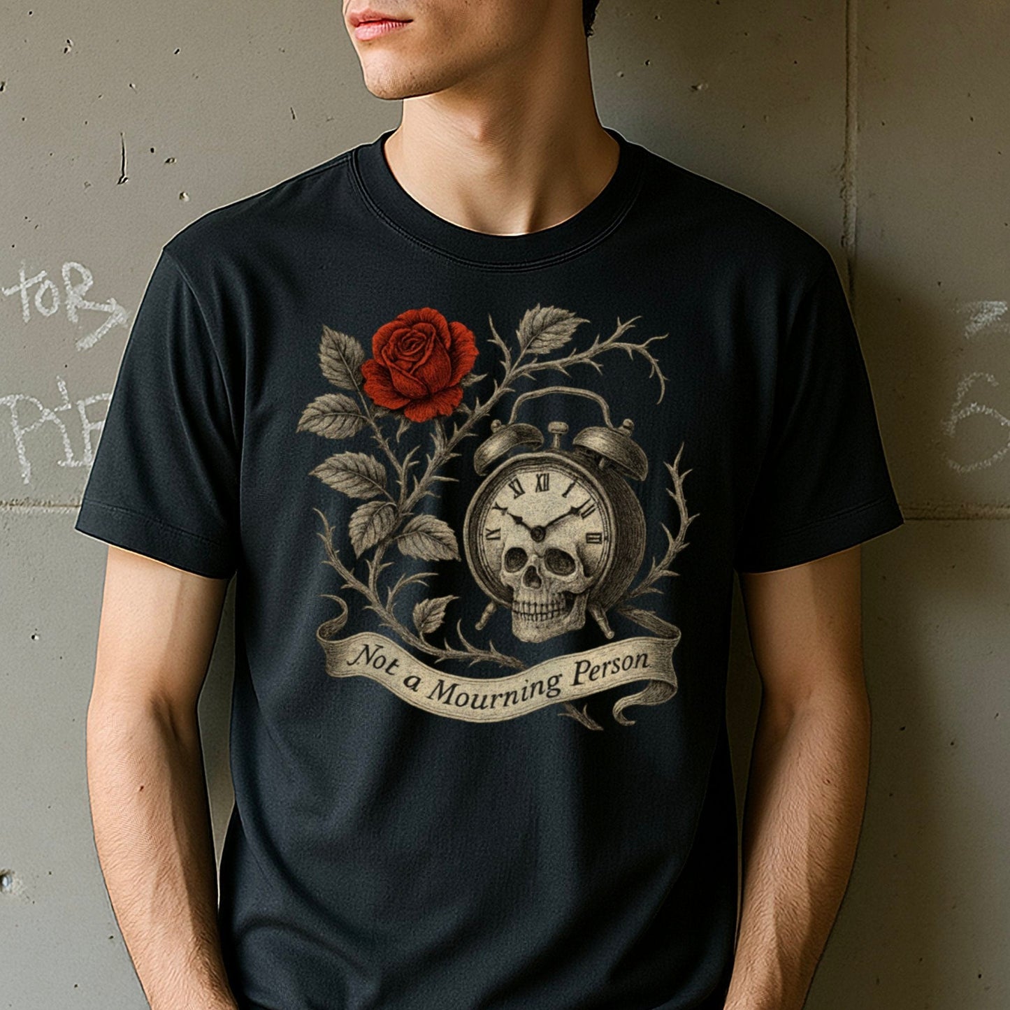 Not a Mourning Person Skull Clock Graphic Shirt product