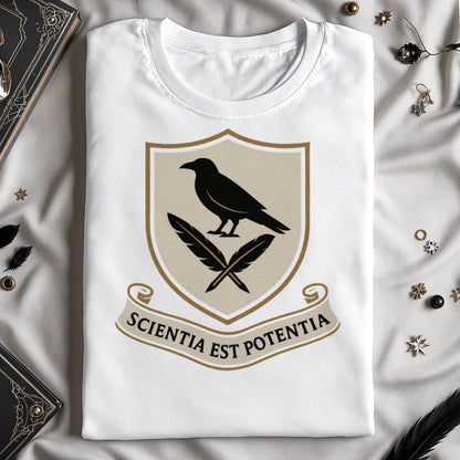 Black Raven Crest Scientia Est Potentia T-shirt product