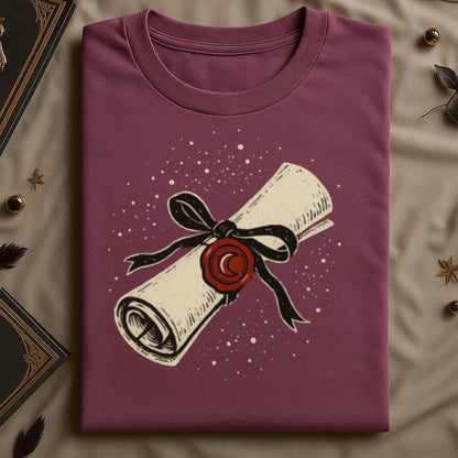Scroll with Ribbon Graphic on Maroon Shirt product type