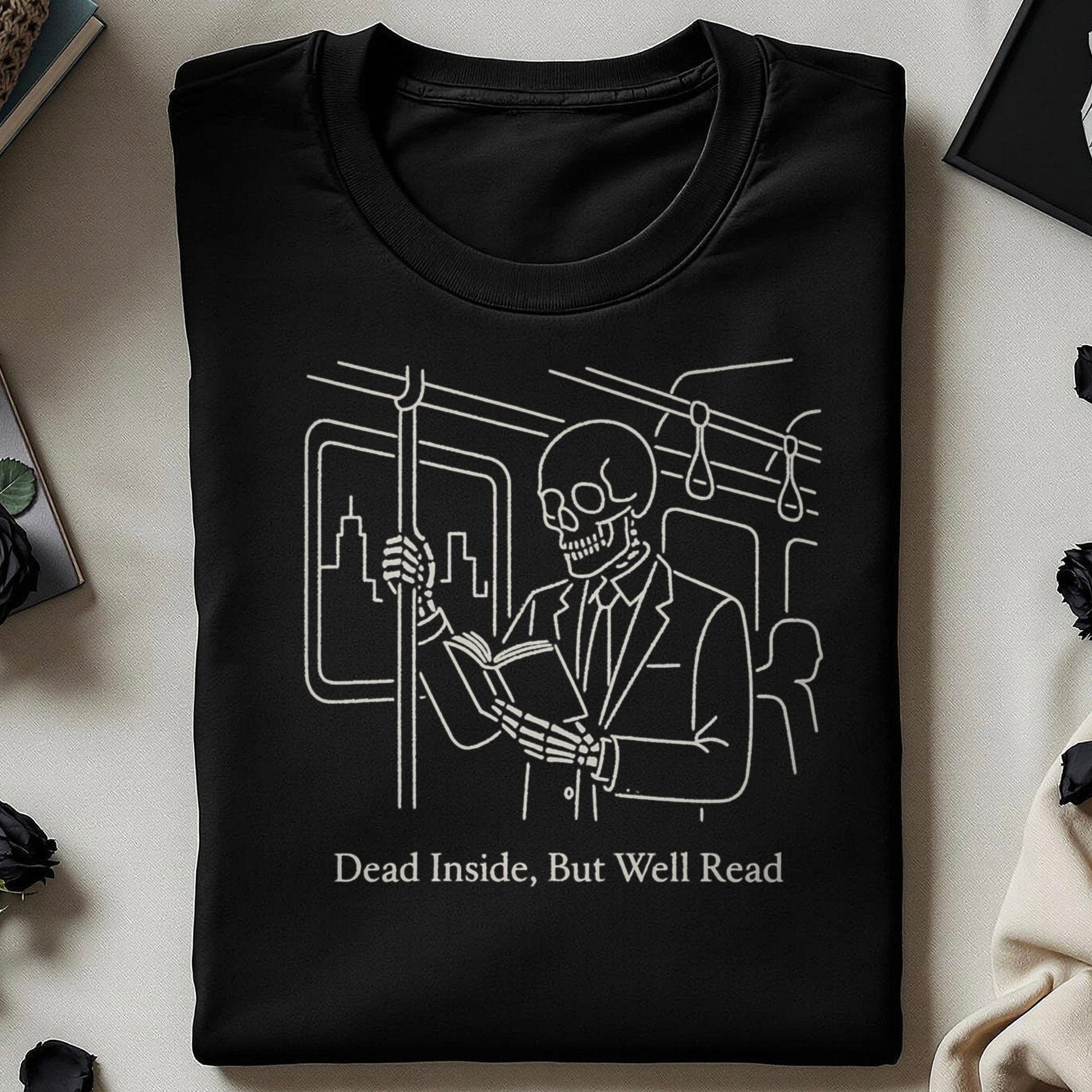 Dead Inside But Well Read Skeleton Graphic Tshirt product type