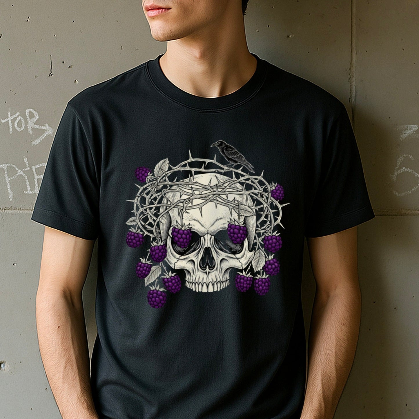 Gothic Skull with Thorns and Berries T-Shirt product type