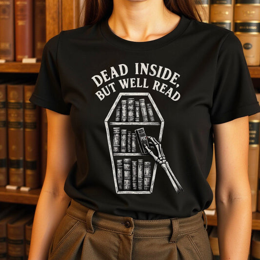 Dead Inside But Well Read Bookshelf T-Shirt product