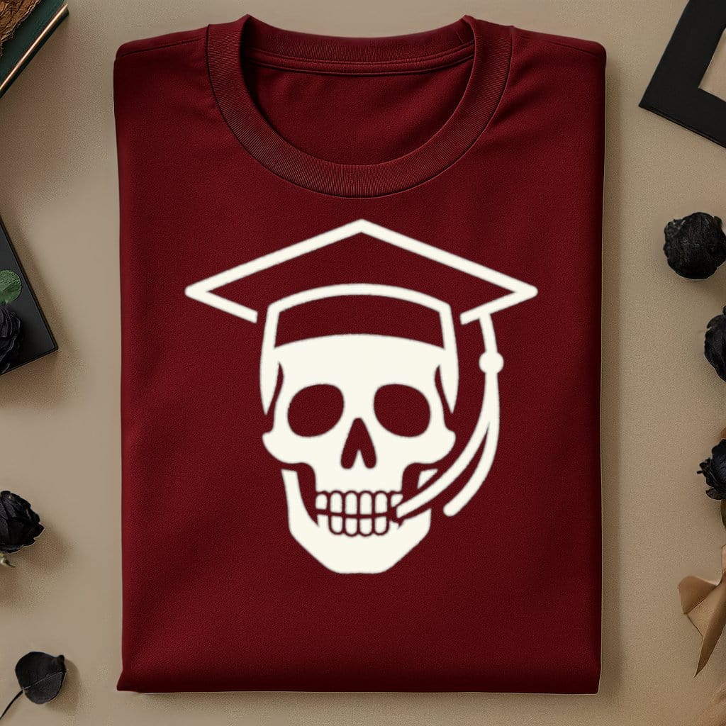 Skull with Graduation Cap Dark Red Shirt product