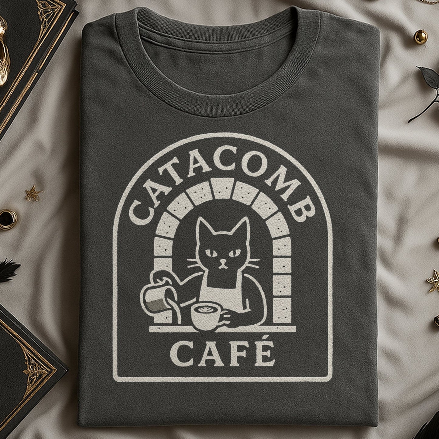 Catacomb Cafe Graphic Tee with Cat Print product type