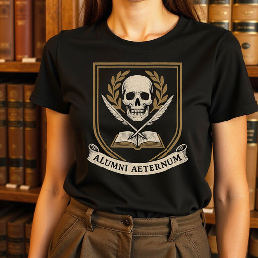 Alumni Aeternum Skull and Book Emblem Shirt product