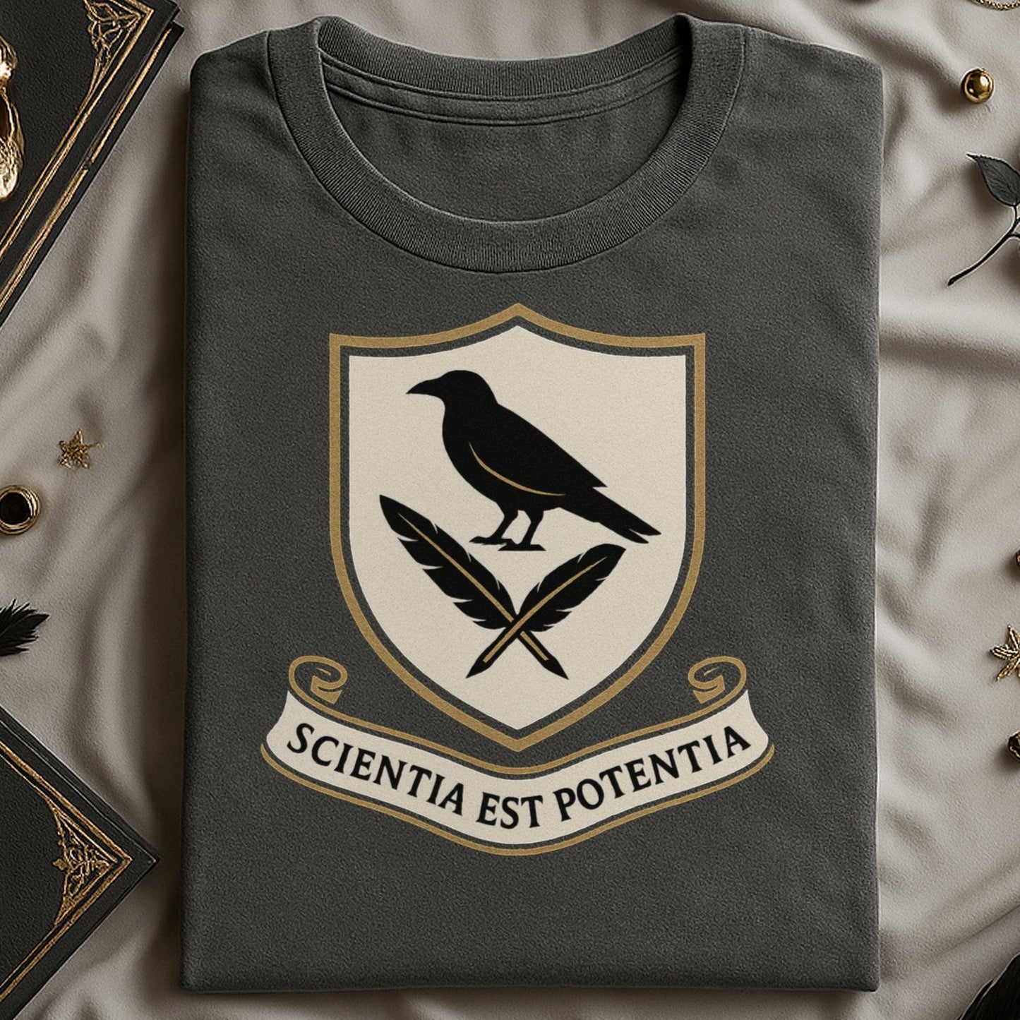 Scientia Est Potentia Black and Gold Graphic Tee product