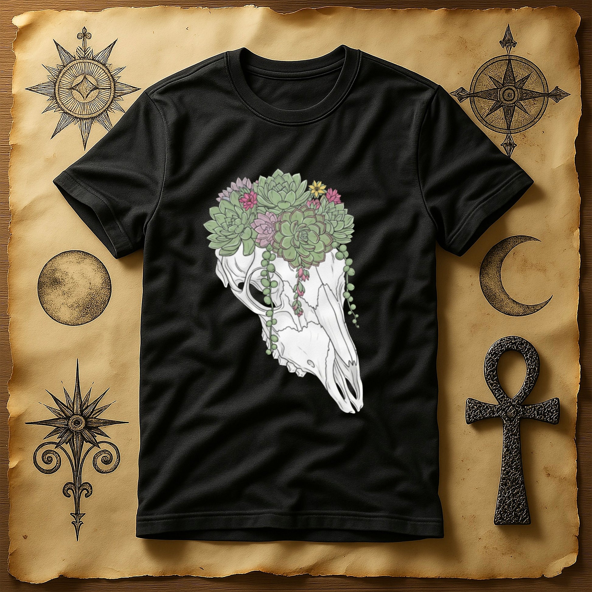 Unique Skull With Succulents Art Design on T-shirt product