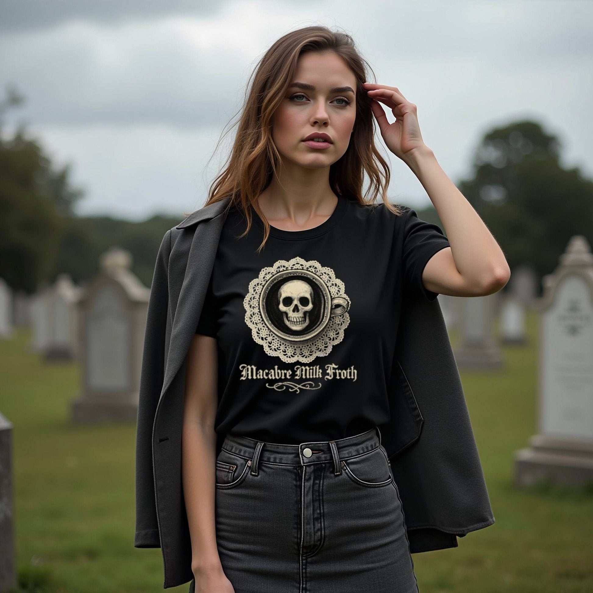 Macabre Milk Froth Skull Graphic Tee product