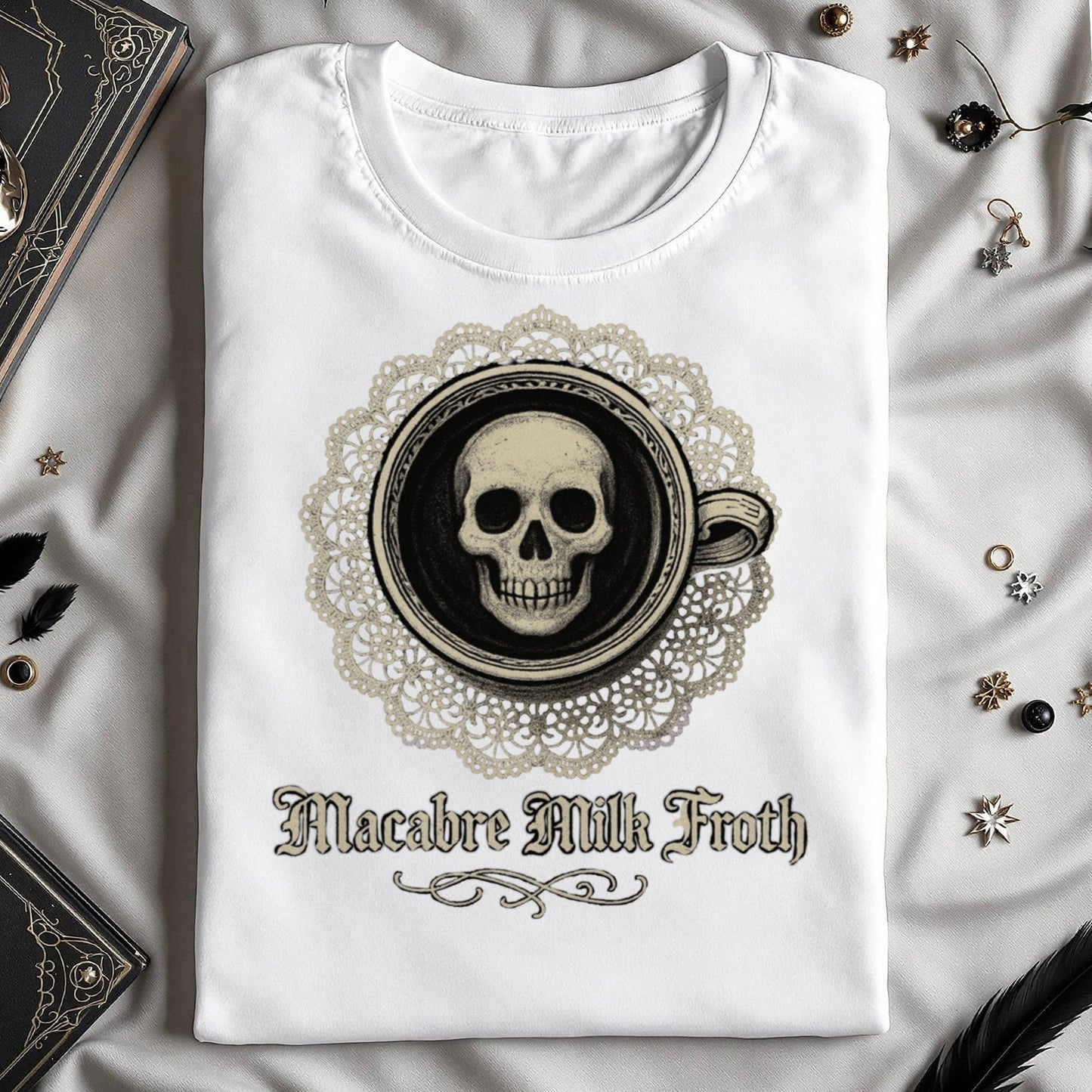 Macabre Milk Froth Skull Coffee T-Shirt product