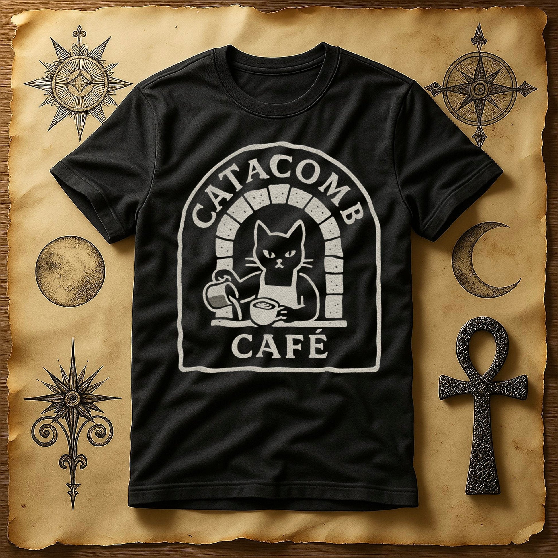 Catacomb Café Gothic Cat Graphic T-Shirt product type
