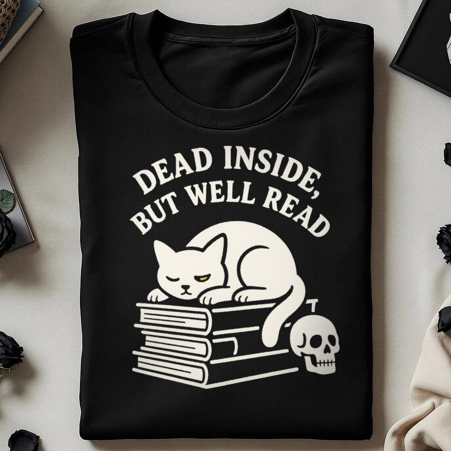 Dead Inside But Well Read Cat Graphic T-Shirt product