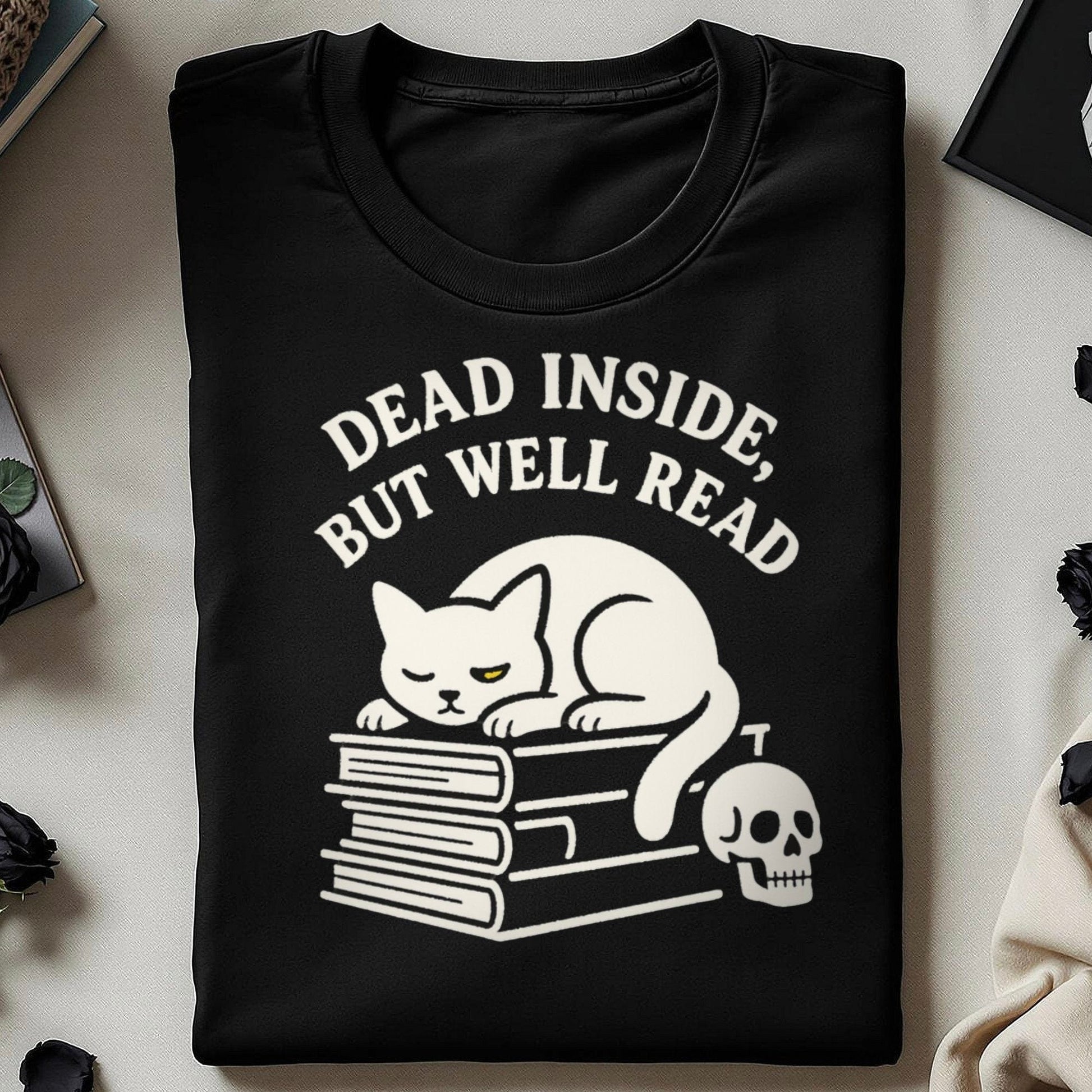 Dead Inside But Well Read Cat Graphic T-Shirt product