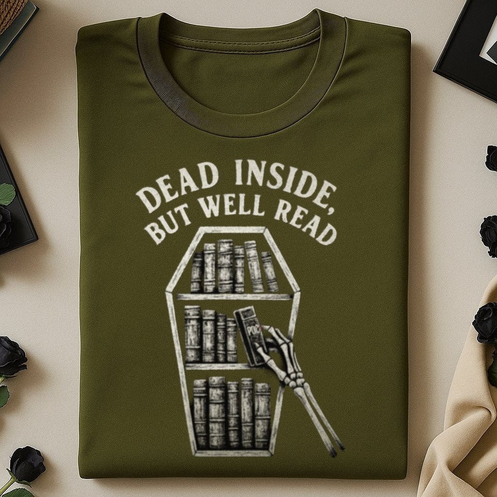 Dead Inside But Well Read Bookshelf Novelty Shirt
