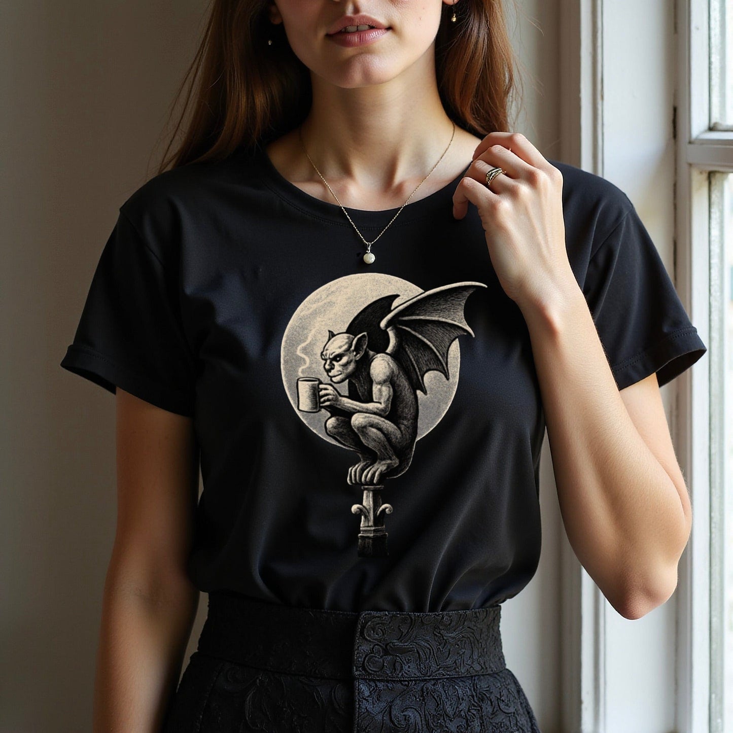 Gothic Gargoyle with Moonlit Coffee T-Shirt product
