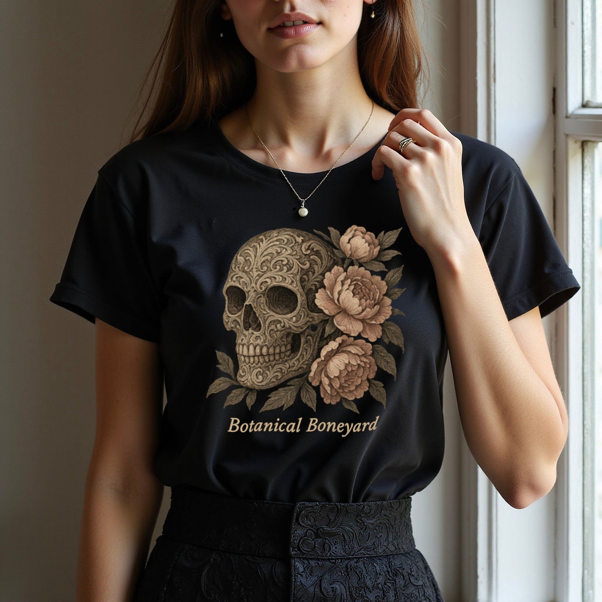 Botanical Boneyard Skull and Roses Graphic T-Shirt product
