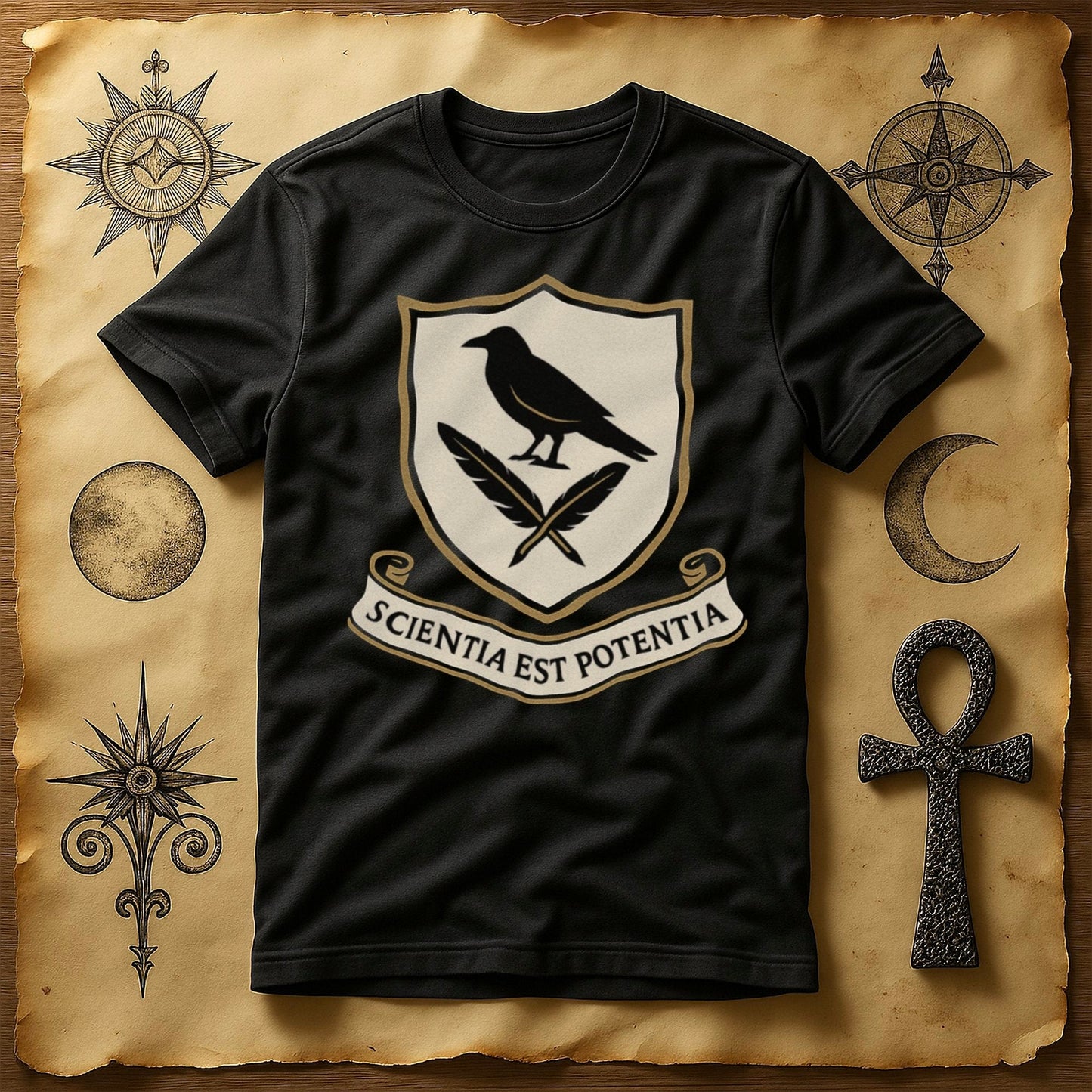 Scientia Est Potentia Crow Print T-Shirt product type