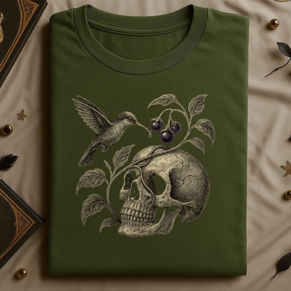 Hummingbird Skull and Berries Graphic T-Shirt product type