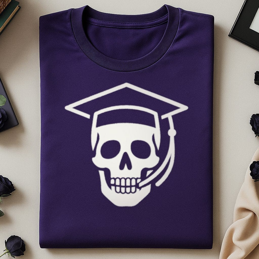 Skull and Graduation Cap Design on Dark Shirt product type