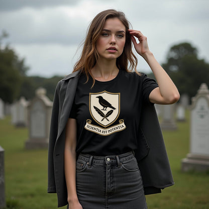 Scientia Est Potentia Raven Shield Graphic T-Shirt product type